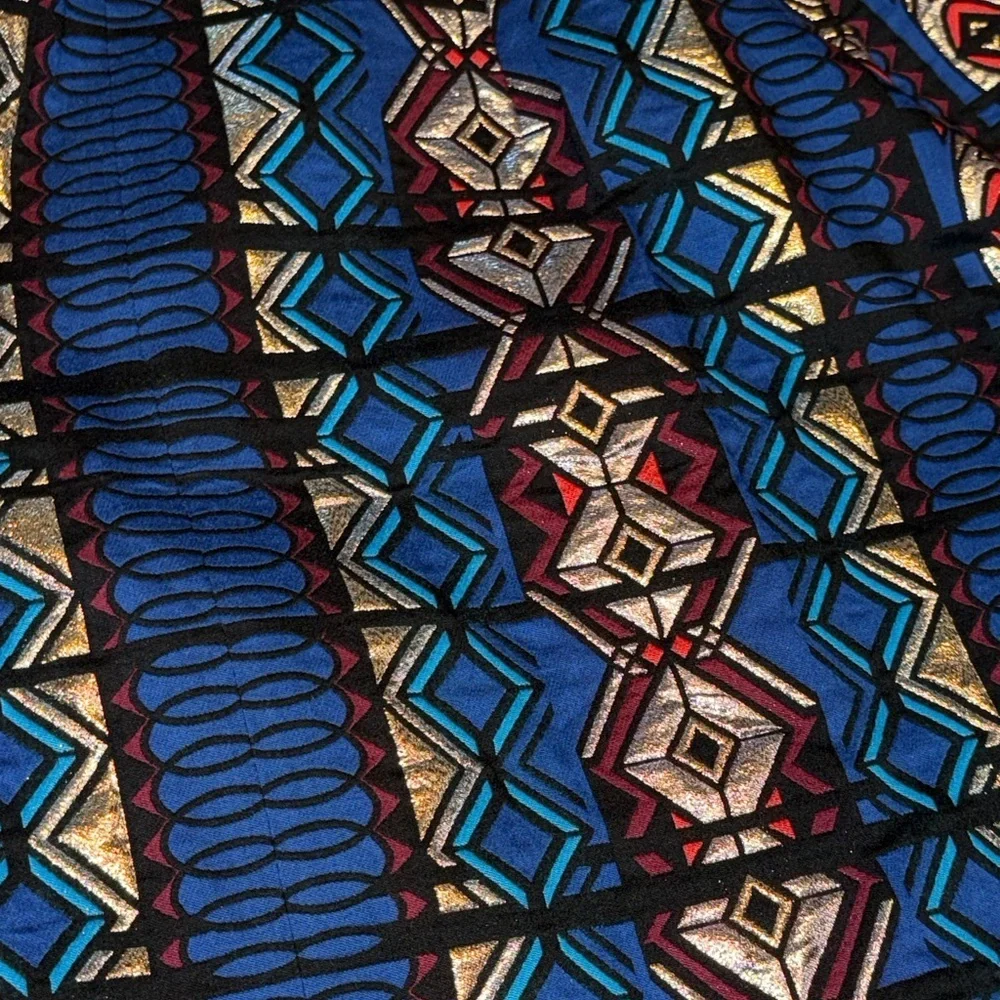 J crew women 12 large skirt mini knee zip split Geometric Blue Black silver gold